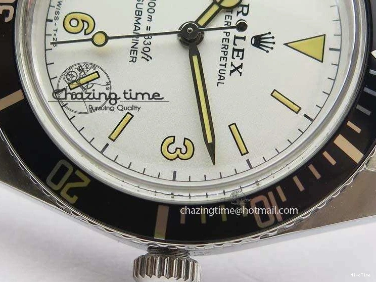 MiroTime 0421 ComfortFit Vintage 1680 Submariner No Date SS White Dial On SS Bracelet A 3855